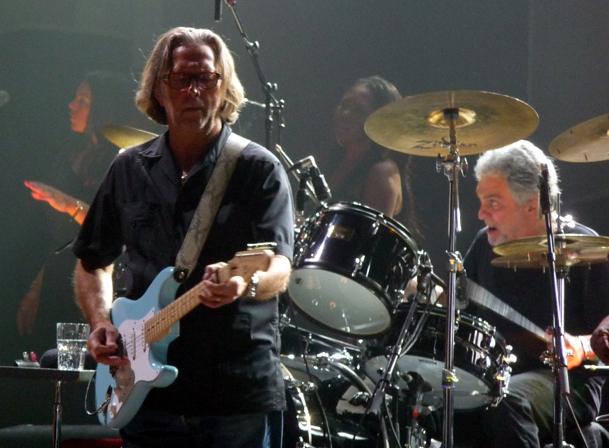 Eric Clapton with daphne blue Stratocaster, Steve Gadd (drums) 28 May 2010
