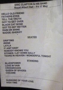 Eric Clapton Set List - Royal Albert Hall 17 May 2013