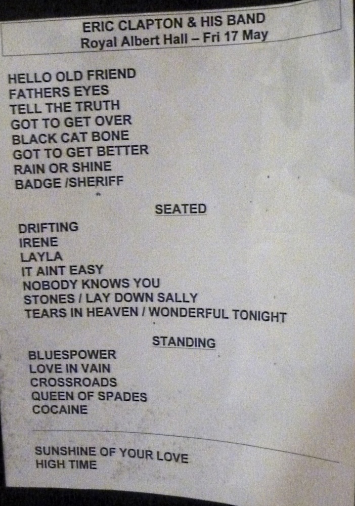Eric Clapton Set List - Royal Albert Hall 17 May 2013
